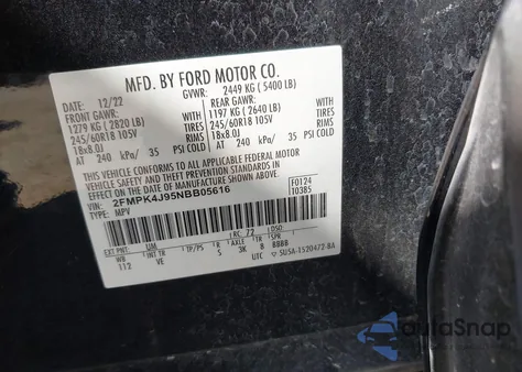 2022 Ford Edge Sel из США, поврежденный, VIN 2FMPK4J95NBB05616